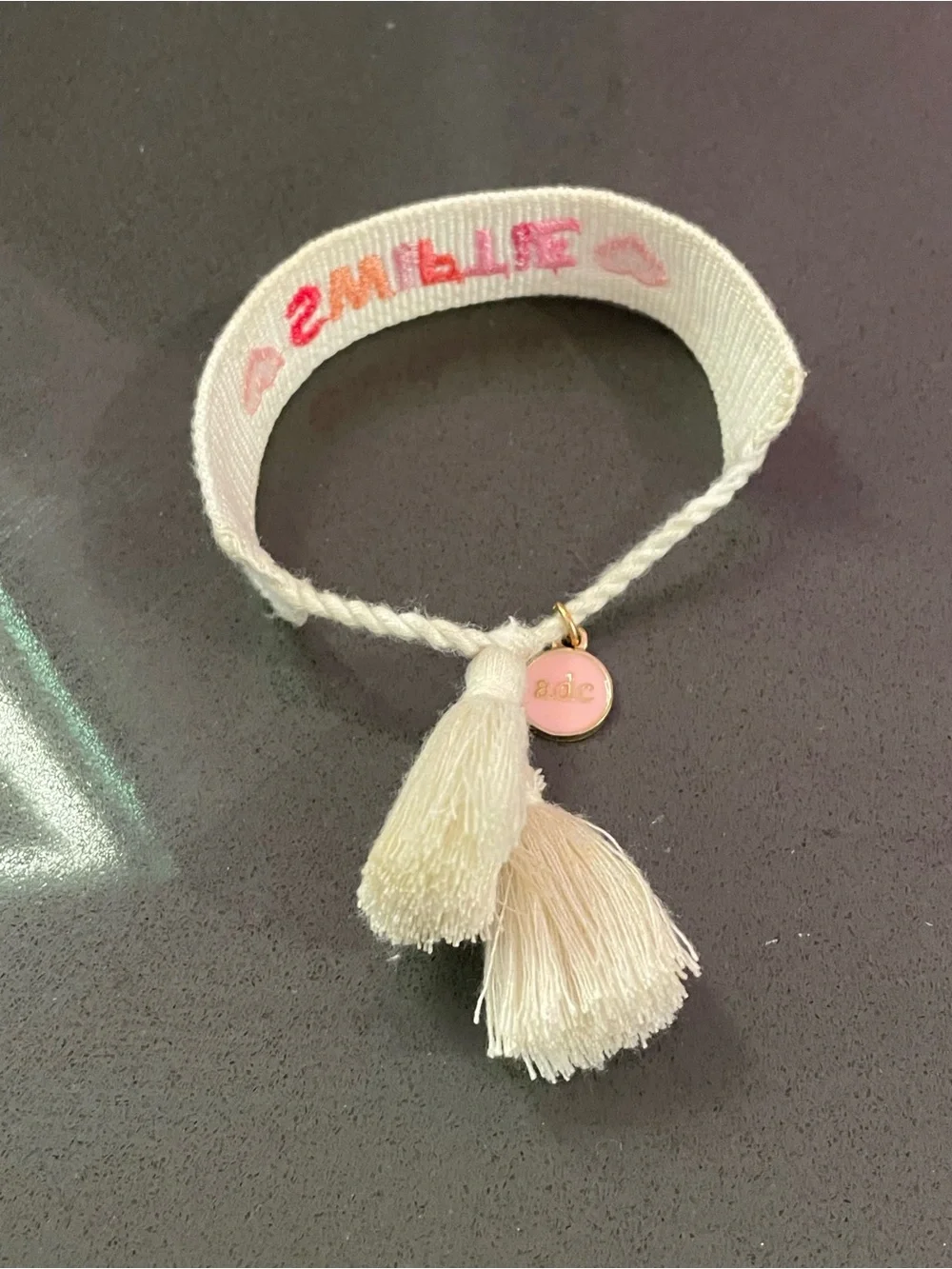 Swiftie Embroidered Cream Friendship Bracelet with Pink Accents T swift. ✨💕